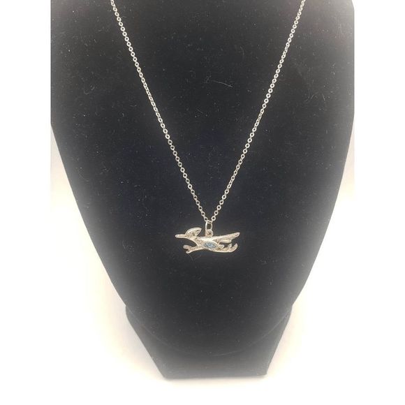 Native American Pewter Necklace Roadrunner Running Design w/Turquoise in Center - Picture 1 of 5
